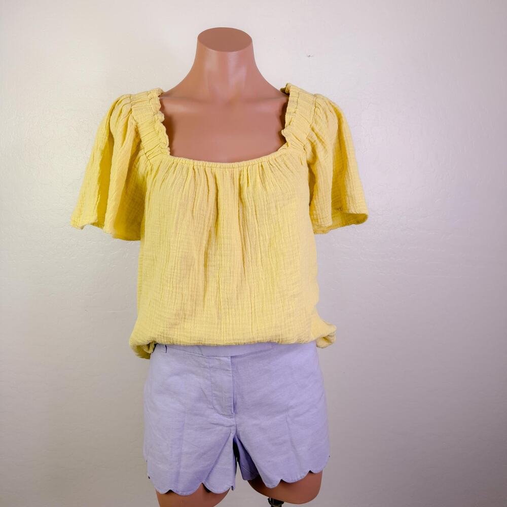 Adella Gauzy 100% Cotton Square Neck Blouse Top Butter Yellow Granola Size M NWT